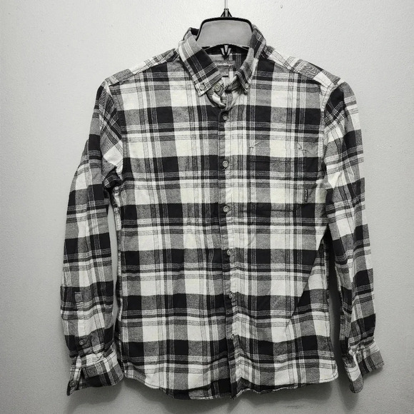 Eddie Bauer men's flannel plaid button-down shirt size S black and gray - Picture 1 of 5